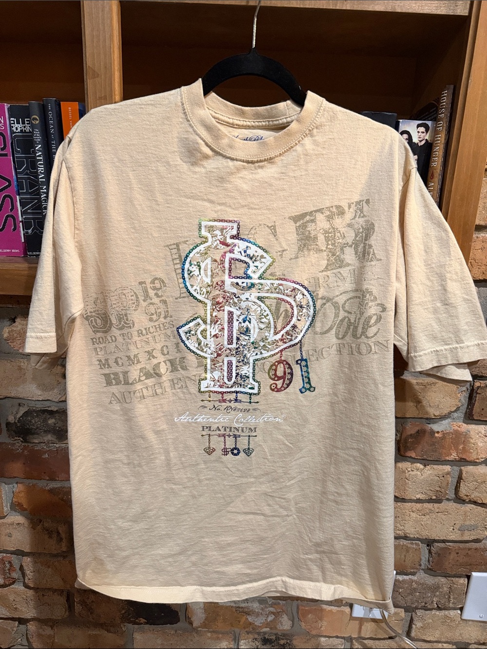 Men's South Pole Cream Graphic T-Shirt with Embellished Dollar Logo